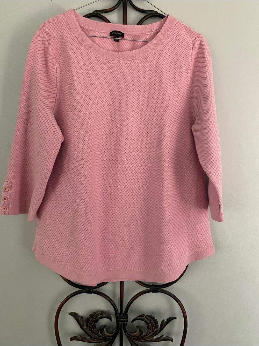 Talbots Pink Textured Cotton Crewneck Sweater